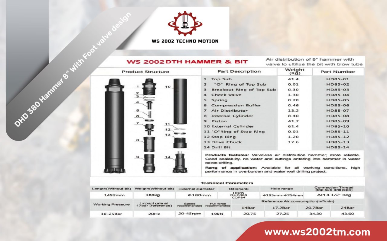 WS 2002 DHD 380 Hammer 8" with Foot valve